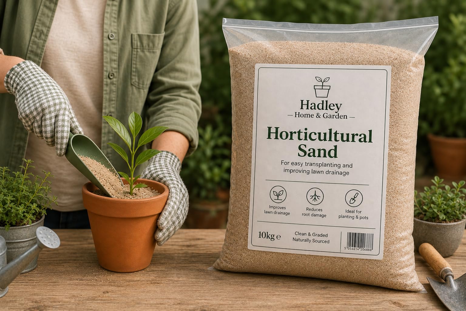 Hadley Home & Garden Horticultural Sand, Naturally Sourced, Improves Lawn Drainage, Ideal for Planting & Pots, 10kg