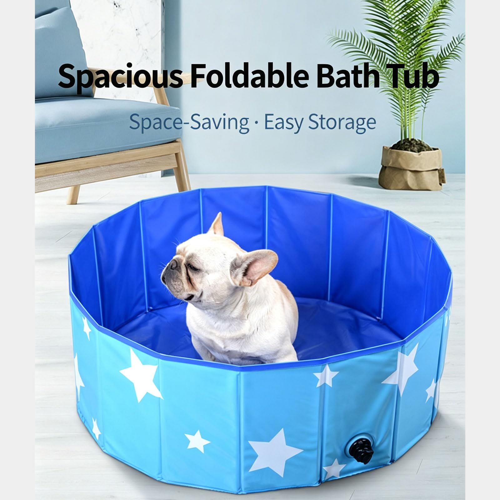 Piscina per Cani 120 x 30cm Vasca per Cani Pieghevole Senza gonfiare in PVC Vasca Rigida e Rotonda con Scarico Antiscivolo Vasca Portatile Interattiva per Cani Gatti Cuccioli Animali