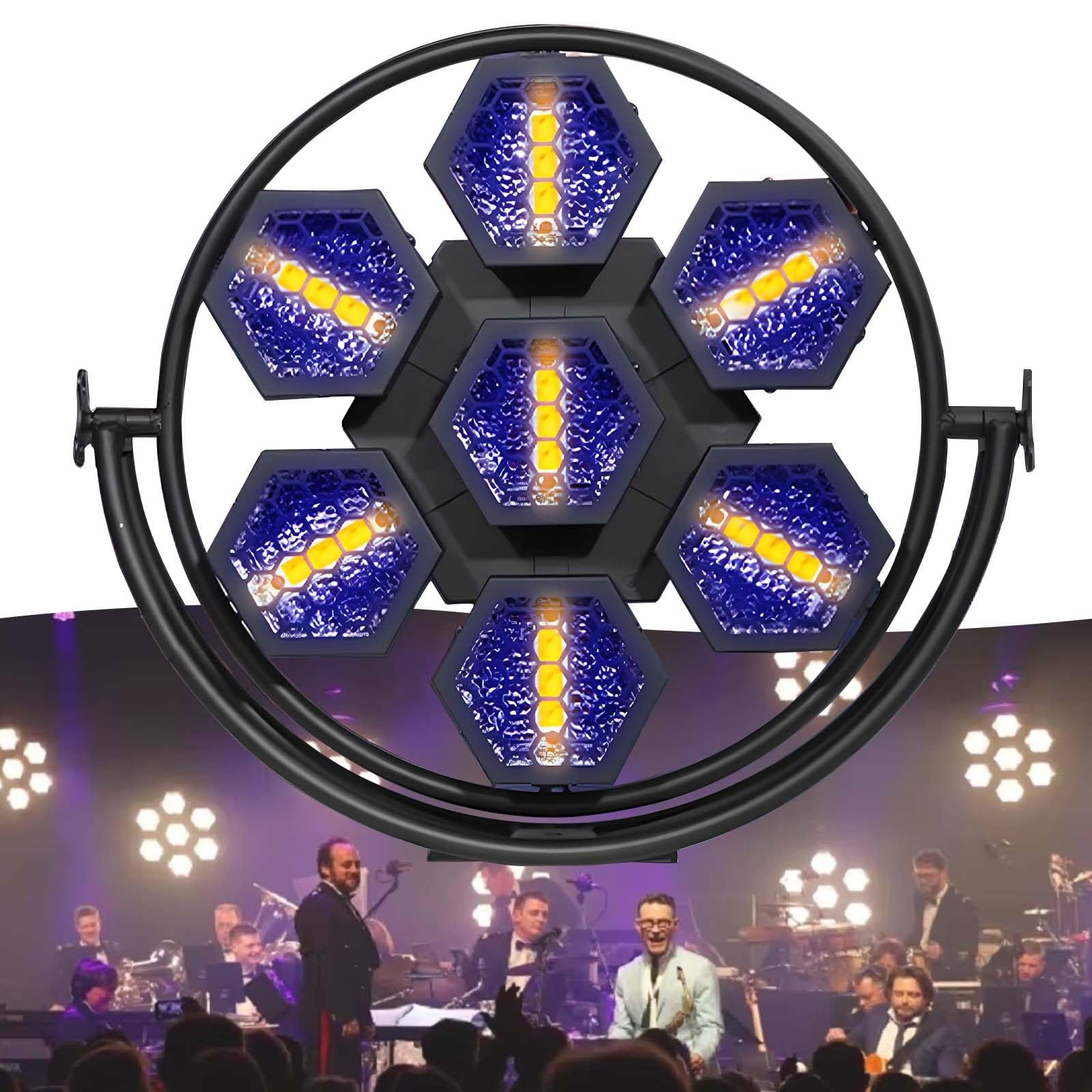 Luces de Escenario Retro Profesionales, 63*RGBW, 7*COB Efecto Matriz con atenuación y estroboscopio de 32 bits, Pantalla Digital LED, Luces de Lavado para conciertos y Teatro