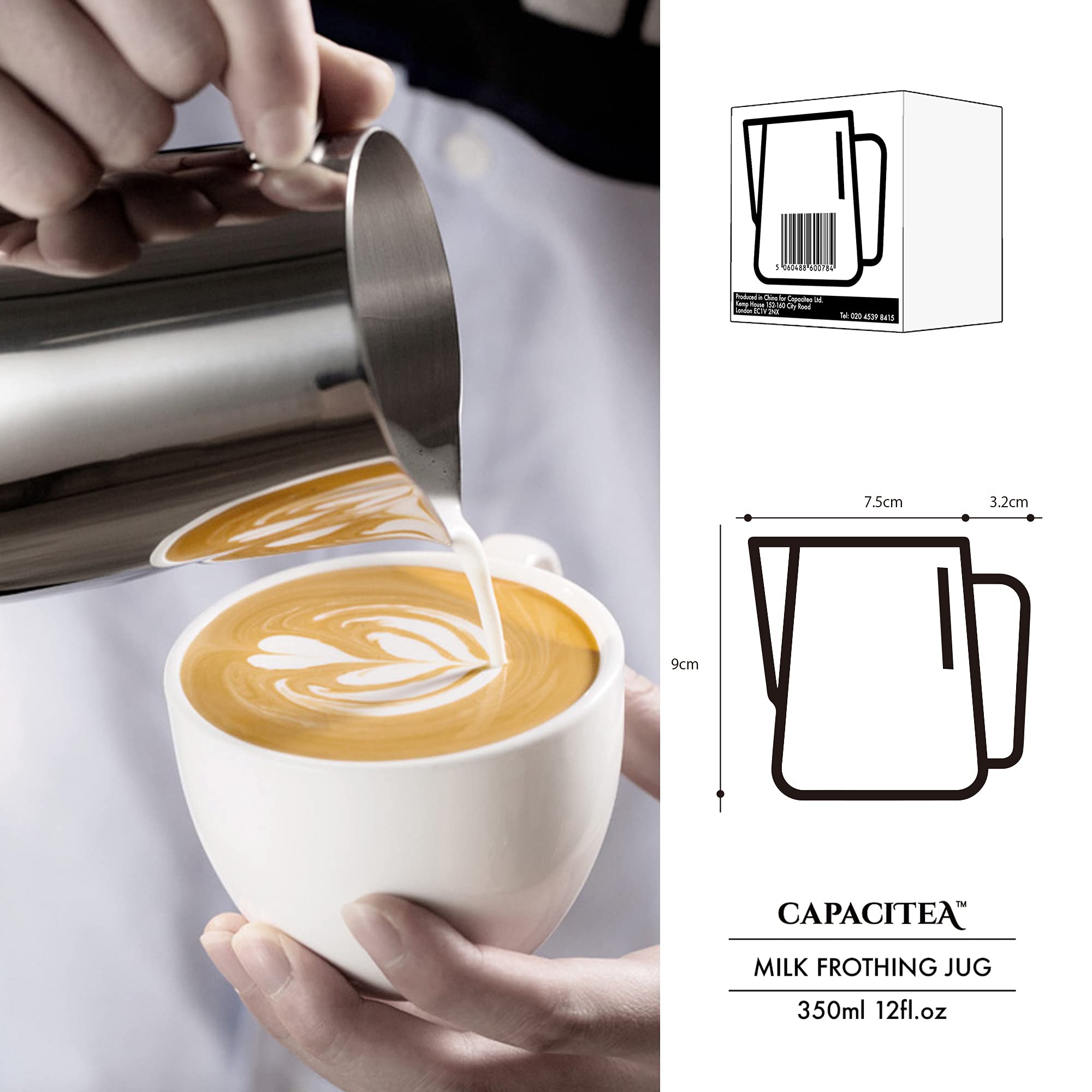 Misurino in acciaio inox (1360 g, 1,5 litri-6 tazza), brocca per schiumatura pesante, brocca per latte schiumante, tazza montalatte con marcatura con manico per macchine da espresso, Latte Art
