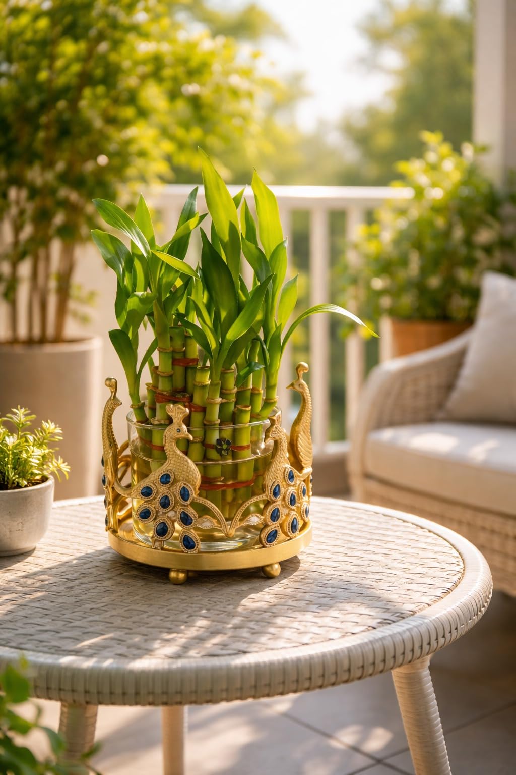 Lucky Bamboo Plant 2 Layer in Round Glass Pot with Decorative Metal Stand – Feng Shui Indoor Plant for Home & Office Décor | Vastu Good Luck Plant | Low Maintenance Air Purifying Gift Item"-image-38