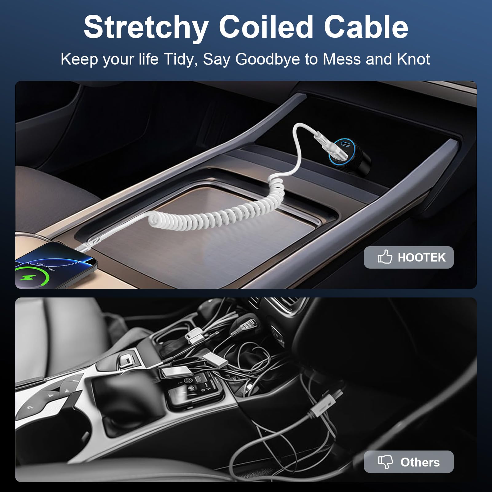 Cable de carga retráctil de coche de 6 pies en espiral USB a USB C, cable de carga rápida Android Auto para Motorola Edge 50/Edge 40 Ultra/Moto G Stylus/G Play/G Power, Samsung Galaxy S24 Ultra A15