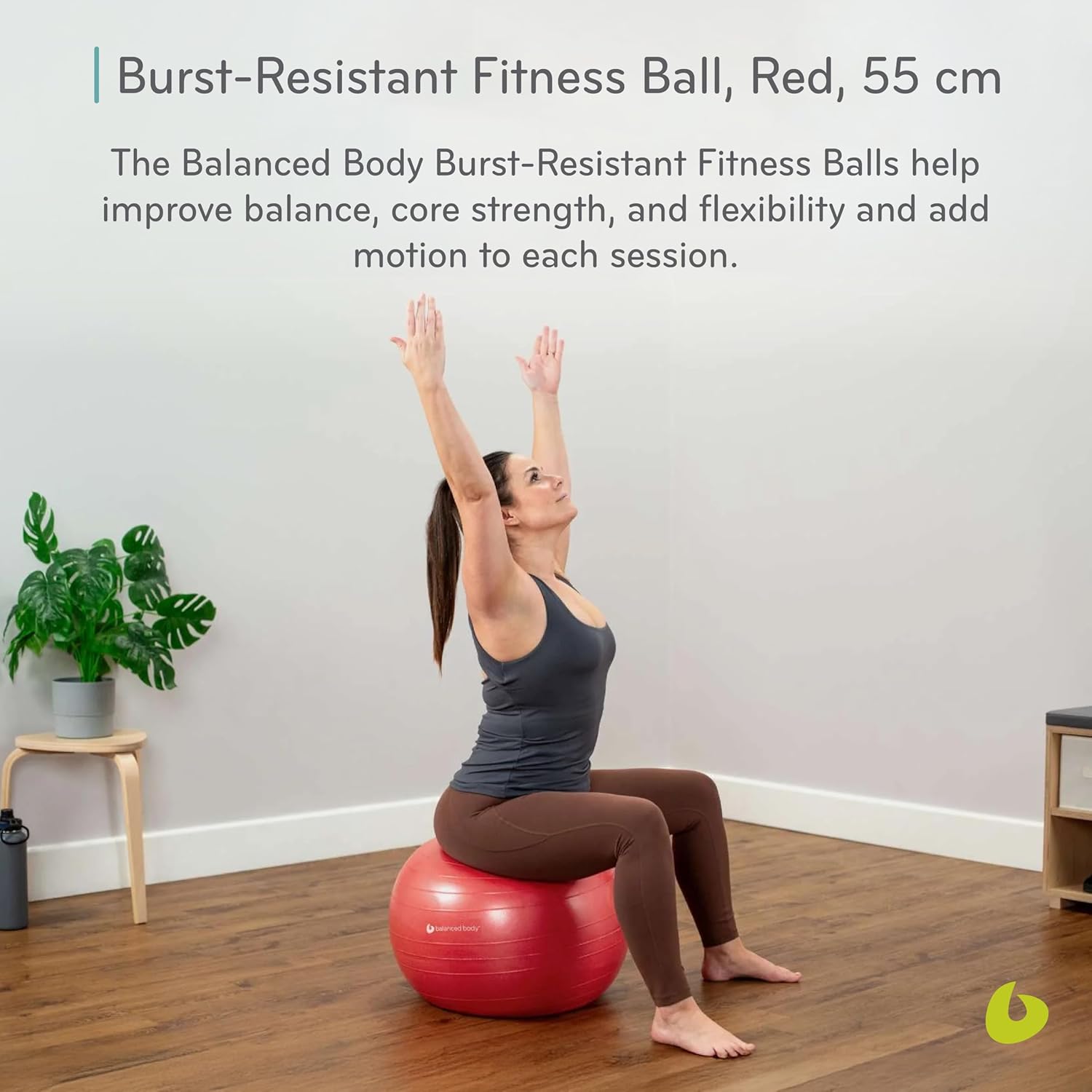Balanced Body Burst-Proof Fitness Ball, Home or Gym Exercise Equipment for Stability, Coordination, and Conditioning