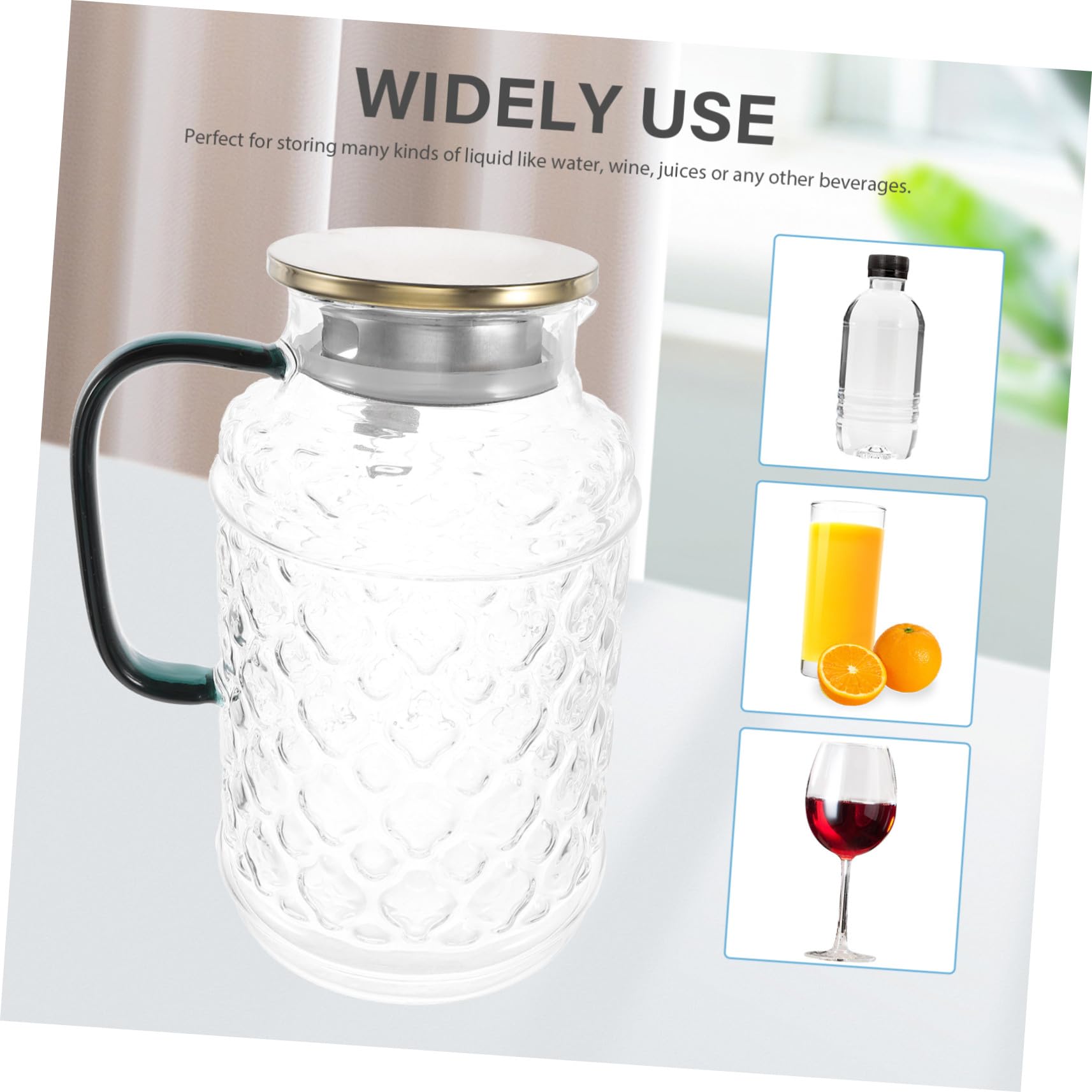 Jarra de Agua Fría Fácil de Almacenar de Vidrio Grueso con Tapa de 1.7l Diseño Clásico y Práctico para Uso en Sala o Cocina