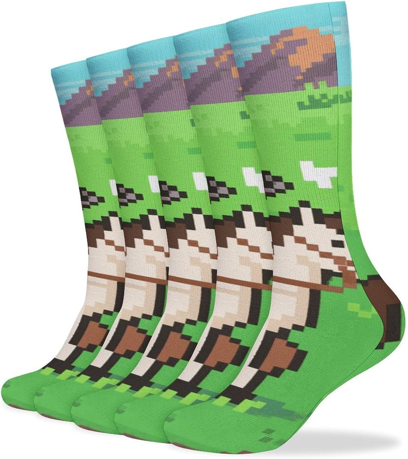 5-Pack Knee High Socks, 15.7 Inch Breathable Casual Socks Cat Cowboy Stockings for Men Women