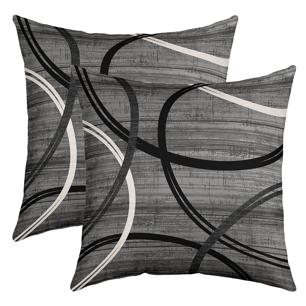 Modern Geometric Throw Pillow Covers Gray Black Circles Print Pillow Cases for Boys Men Adults Abstract Swirls Simple Style Square Cushion Covers for Office Couch Sofa, 2 Pack 20"x20"