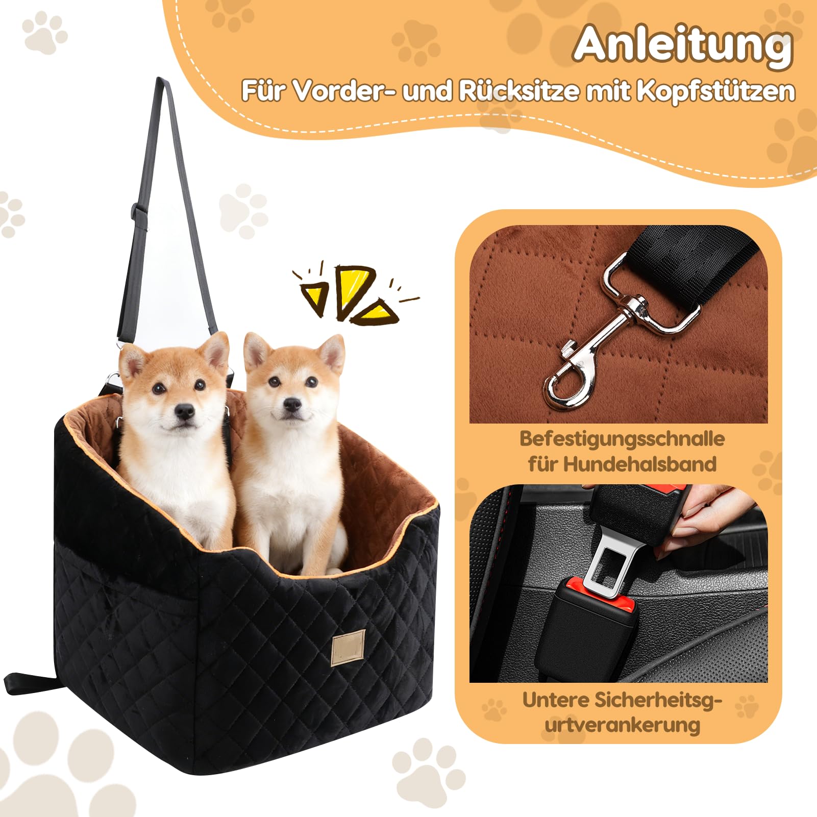 Asiento de coche para perros – Asiento para perros extraíble y lavable con base antideslizante y bolsillos laterales para coche, viajes de camping, para perros pequeños/medianos de hasta 35 libras L
