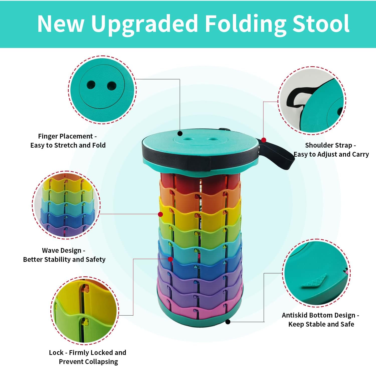 N//C Collapsible Telescoping Camping Stool, Portable Sturdy Fishing Stool Seat Rainbow Color Outdoor Stool