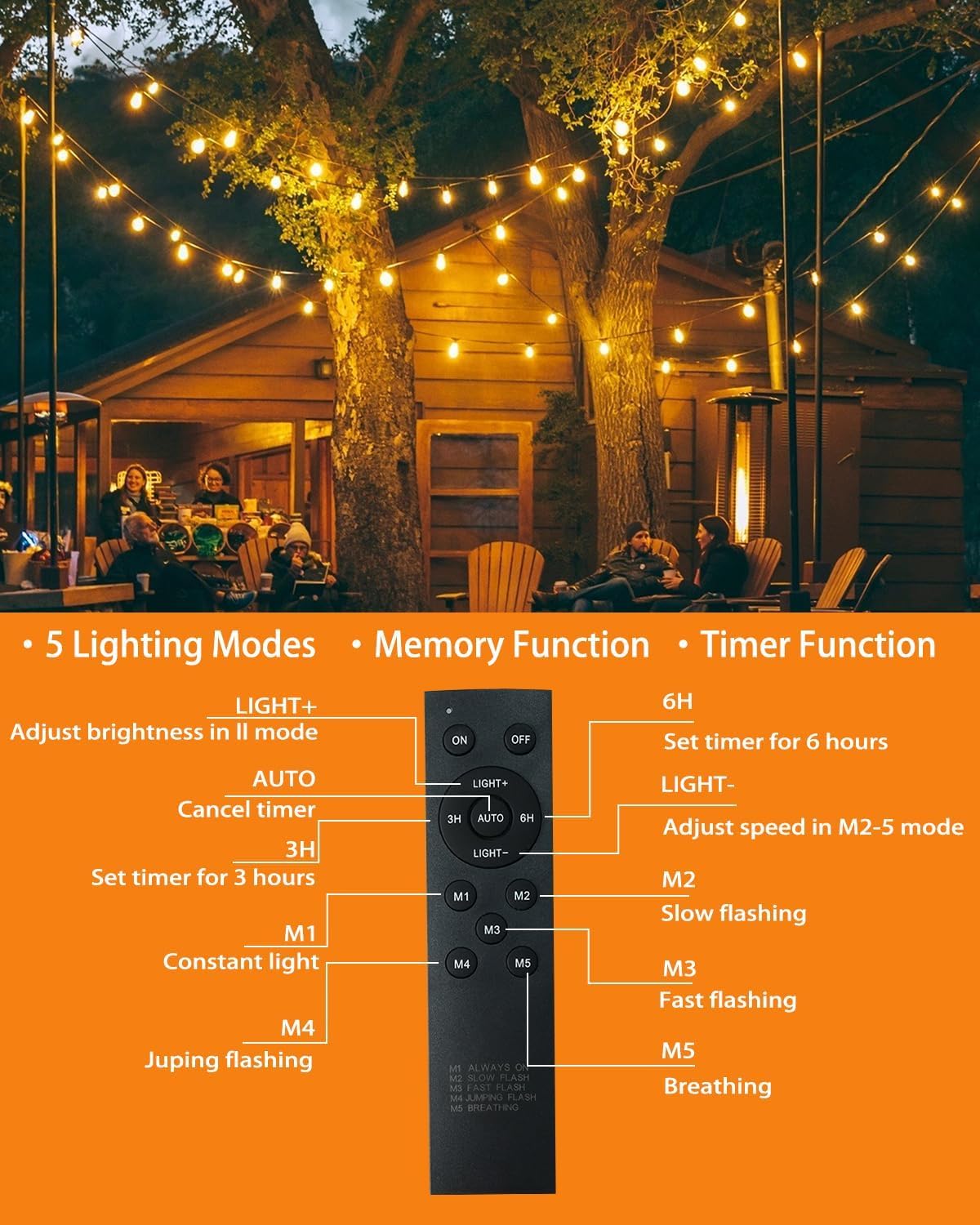 Bzavor LED Lichterkette Außen Strom,10M G40 Gluhbirnen Balkon Lichterketten Outdoor mit 16+1 Stk,IP68 Wasserdicht Lights mit Fernbedienung für Terrasse Pavillon Party Lights Gartenbeleuchtung