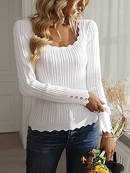 Amazon.com: Pullover Sweaters for Women Long Sleeve Scallop