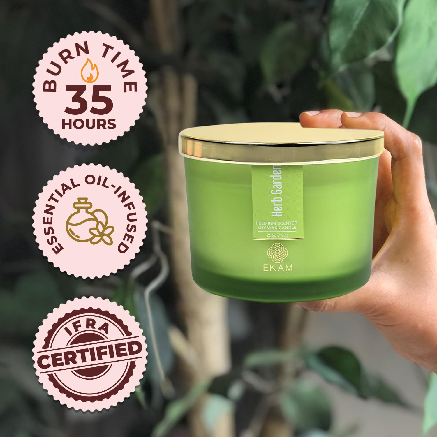 EKAM Wick Soy Wax Scented Candle| 35 Hours Burn Time| Long Lasting  Premium Candles| Ideal for Home Decor, Gifting Aromatherapy| Herb Garden