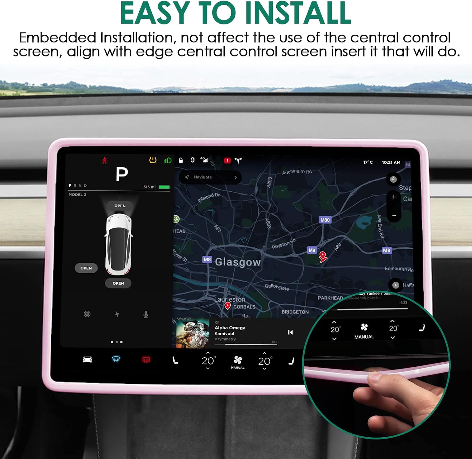 Screen Protector Frame Compatible with Tesla Model 3 Model Y 2024 2023 2022 2021 2020 2019 Screen Edge Protector Cover Center Console Decoration Interior Accessories (Pink) image 4
