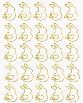 20PCS Bunny Paper Clips Metal Animal Bookmarks Rabbit Shape Paperclip with Clear Box for Home Office Supplies Gold