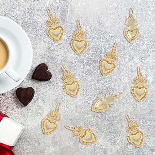 Miniatura 4 de 10 dijes de corazón sagrado de latón dorado con anillos de salto en forma de amor colgantes para hacer joyas, aretes, pulseras, collares,