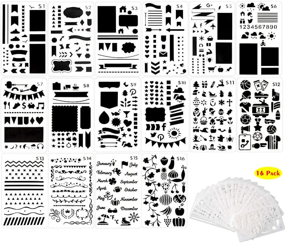 Journal Stencils Various DIY Drawing Book Plastic Planner Stencils (Drawing Stencils 16P)