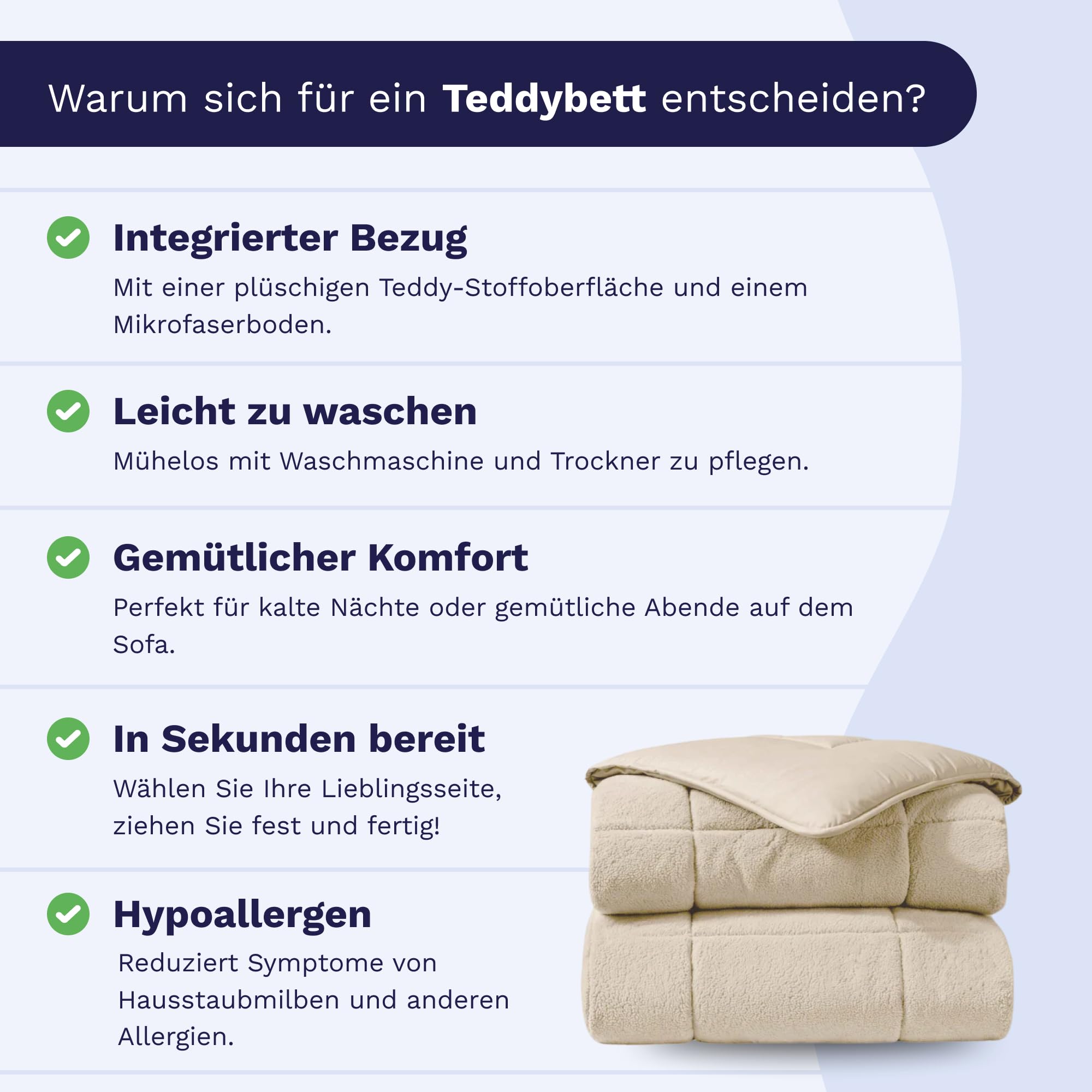 Zelesta Teddybed Ganzjahresdecke mit integriertem Teddybezug - Hypoallergen, leichte 300 g/m² Hohlfaserfüllung - maschinenwaschbar & trocknergeeignet - kein Bettbezug erforderlich