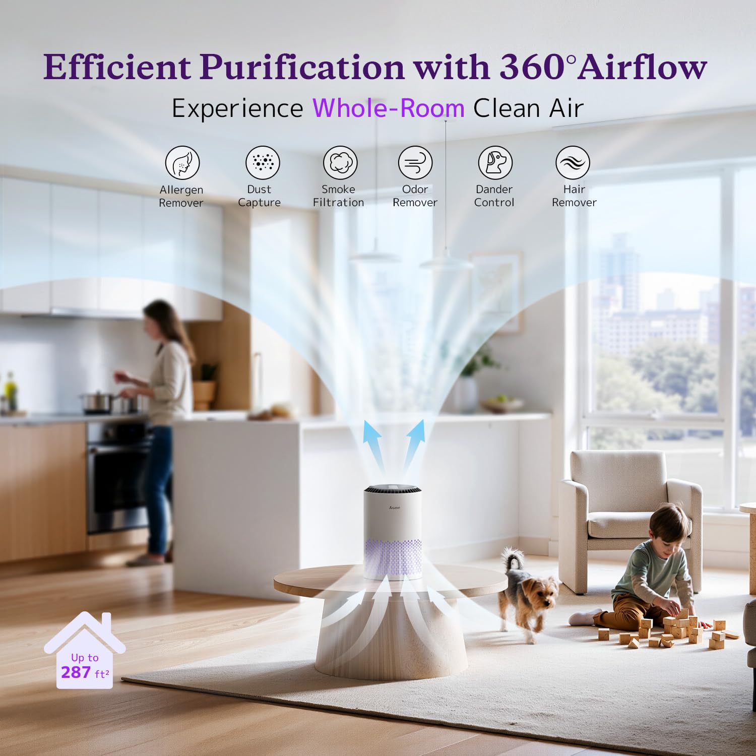 AROEVE Air Purifiers for Bedroom Home, 3 Layer Filter for Smoke Pollen Allergies Pet Dander Odor, Sleep Mode for Better Sleep, Energy Saving, 3 Speeds, Timer for Office, Dorm, Kitchen, MK01,: White
