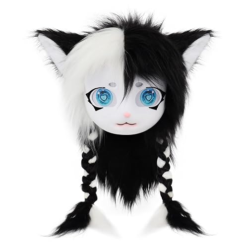 hbbhml Animal Cat Head Mask Fursuit Cute Plush Anime Masks for Halloween Masquerade Cosplay Costume Accessory