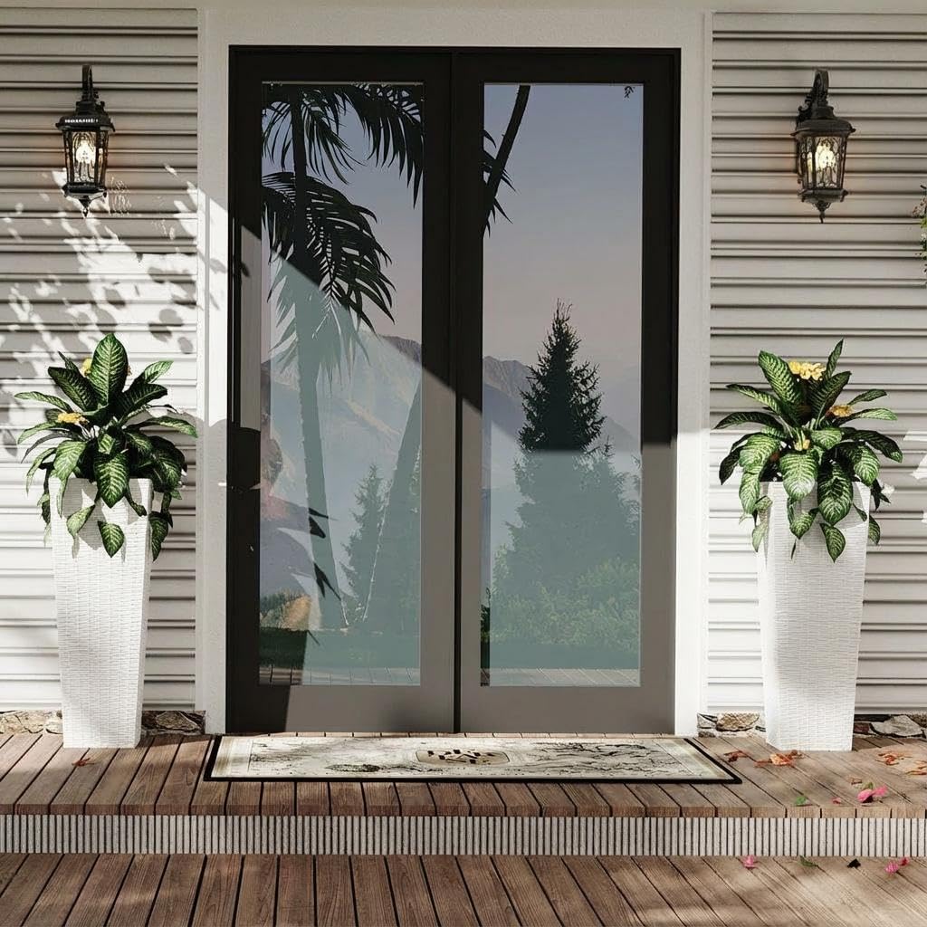 Tall Rattan Planter Set of 2, 32 Inch Weather Resistant Large Outdoor Planter Pots with Drainage Holes & Removable Liners, Modern Decor for Patio Porch Backyard Garden Trees Flowers Indoor