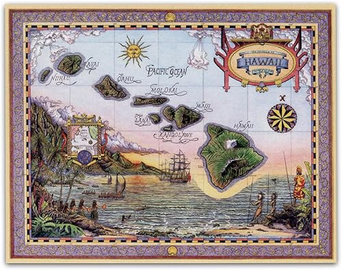 Póster antiguo de mapa de Hawái, impresión artística sin marco de 11 x 14 pulgadas, gran regalo vintage y decoración para el hogar y para