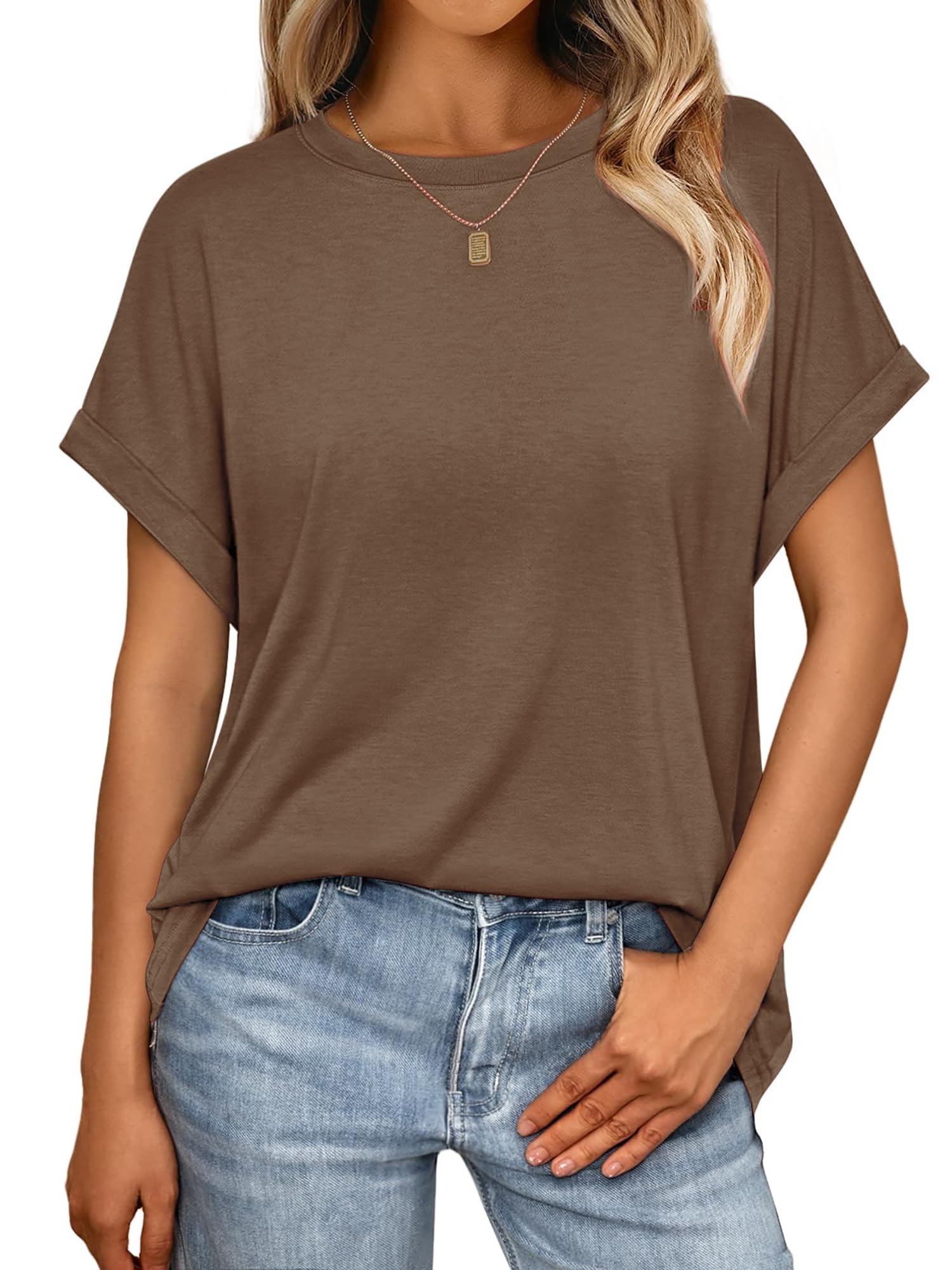 Awemeal T-Shirt Damen Basic Kurzarm Rundhals Oberteil Bluse Sommer Oversize Tshirt Blusenshirt Einfarbig Locker Tee Shirts Top Casual Urlaub Sport Trendige Modekleidung
