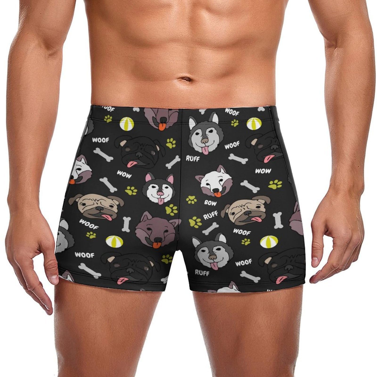 Fkgvwo Men's Color1 Cartoon Dog Square Leg Swim Briefs Swimming Trunks Swimsuit Swimwear