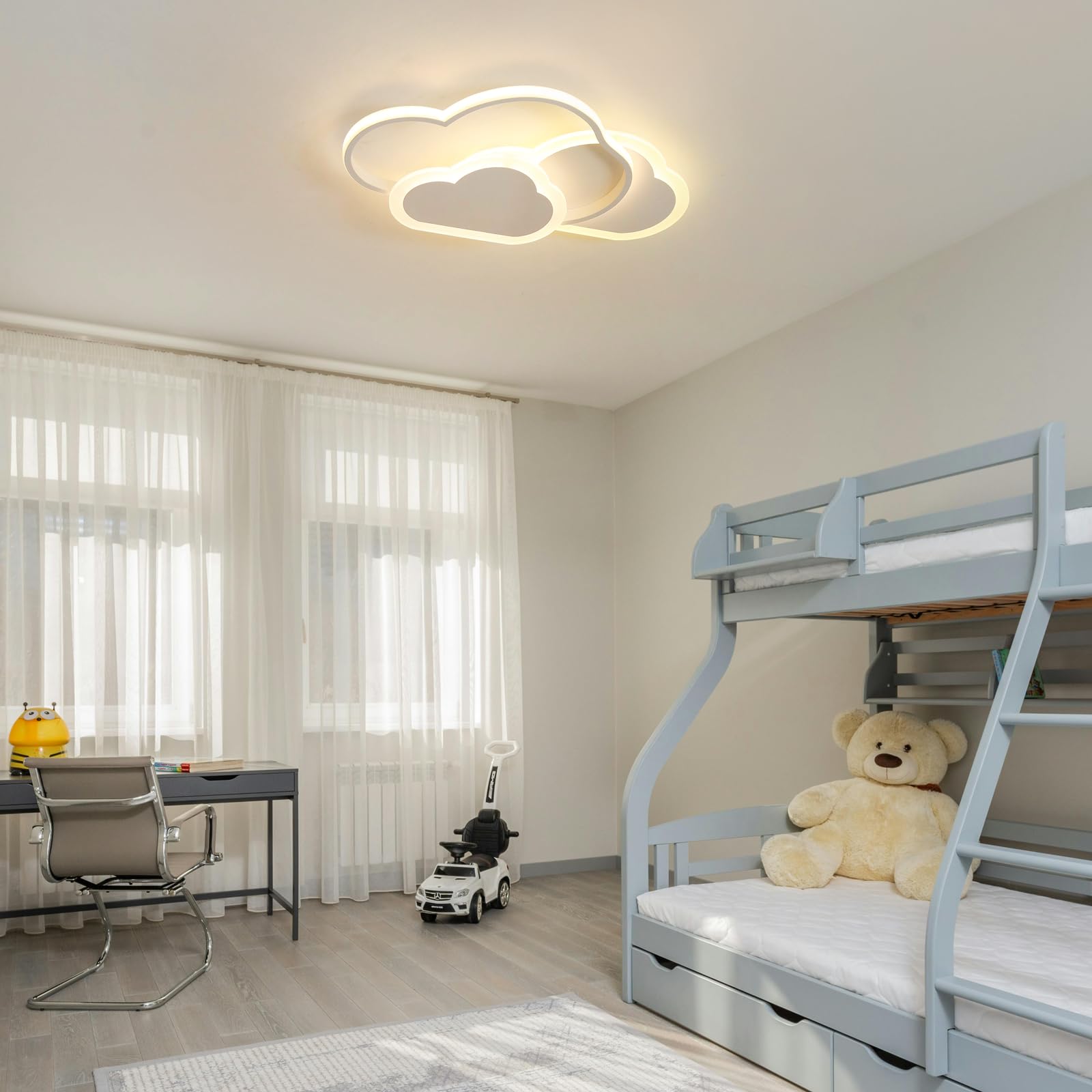 Lampara LED Techo - 32W Lampara Techo Infantil, Lampara Techo Dormitorio Nube Creativa 3000K-6000K Regulable con Control Remoto, Plafón LED Techo de 42CM para Cuarto de Niños Dormitorio Sala de Estar