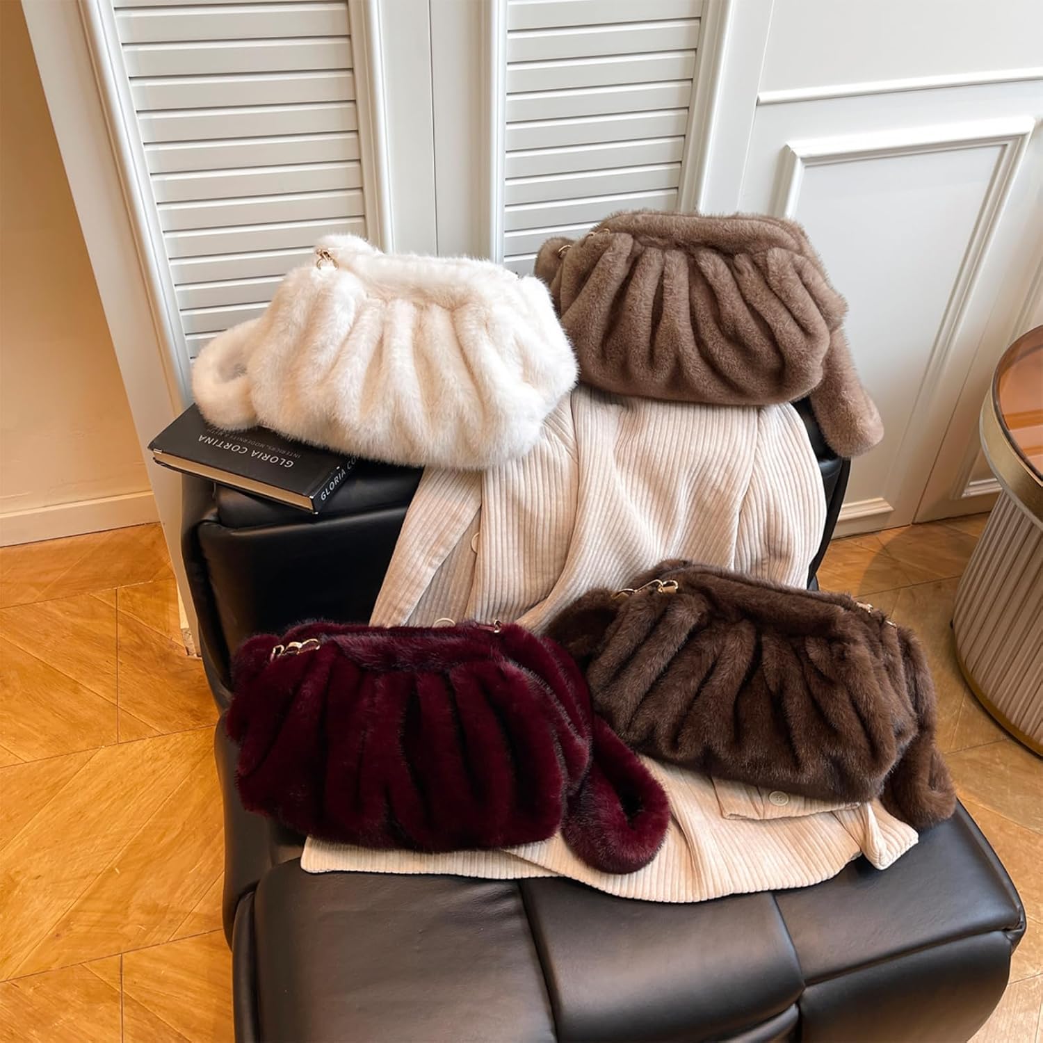 JQAliMOVV Faux Fur Clutch Dumpling Bag Winter Furry Purse for Women Fluffy Shoulder Bag Fuzzy Handbag with Plush Strap - Image 7