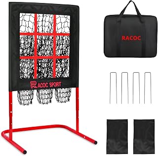 RACOC 9 Hole Pitching Net with Adjustable Strike Zone - Heavy Duty Baseball Softball Training Target for All Ages