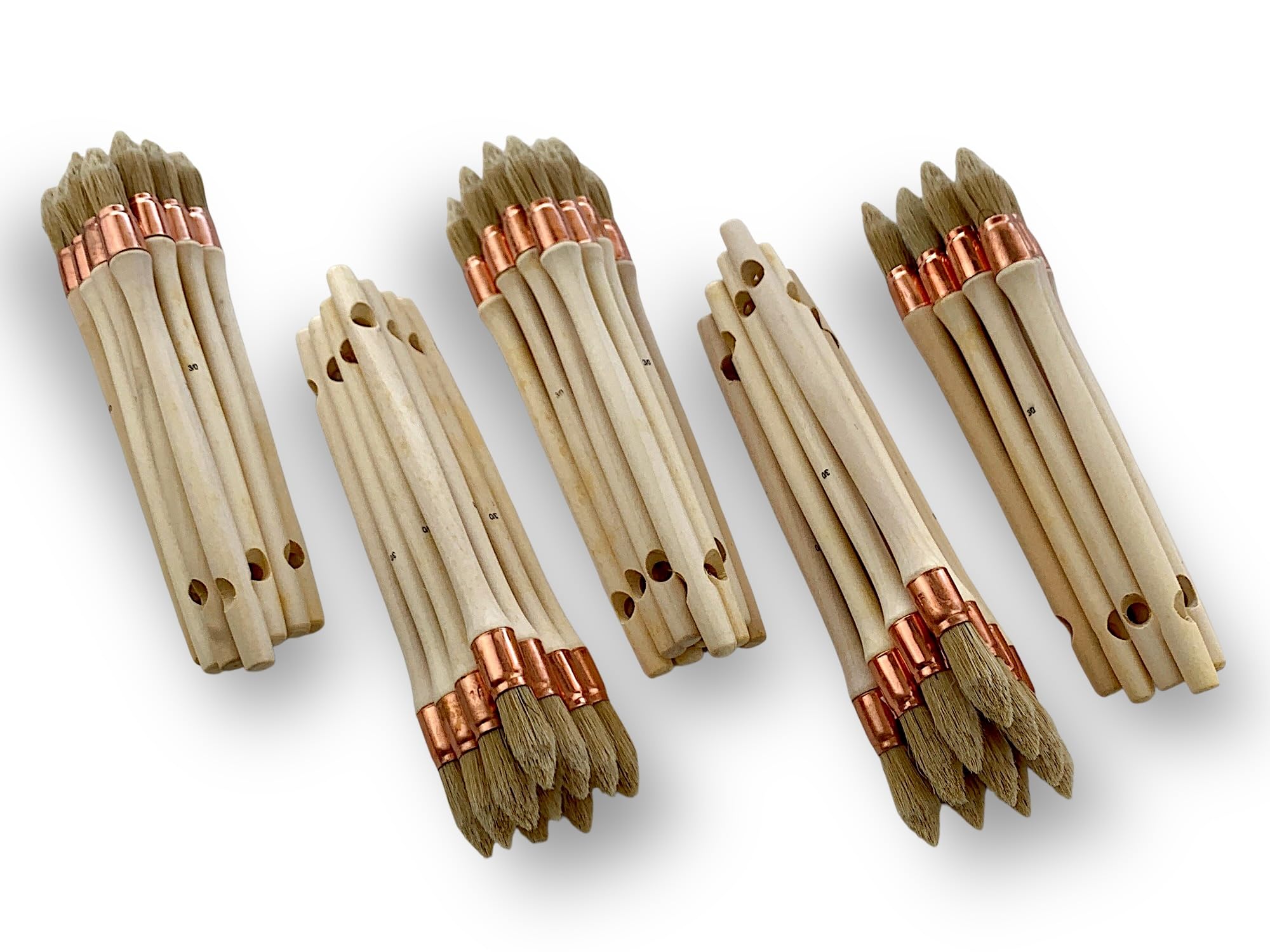 Set di 50 pennelli da ricampione, spazzola rotonda in seta bianca, diametro 15 mm, manico in legno grezzo, ideale per dipingere e ristrutturare persiane, modanature, battiscopa e angoli Kibros 371D15
