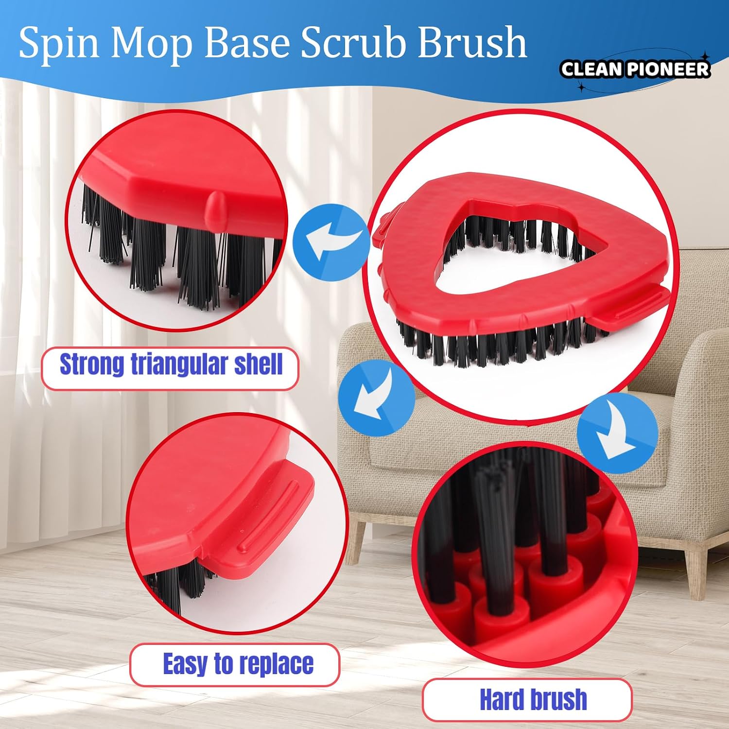 4 Pack Spin Mop Heads Replacement Compatible with EasyWring 1-Tank System,Scrubber Mop Head Brush,Hard Bristle Cleaning Brush for Kitchen Bathroom Tile(Not for 2-Tank) image 4