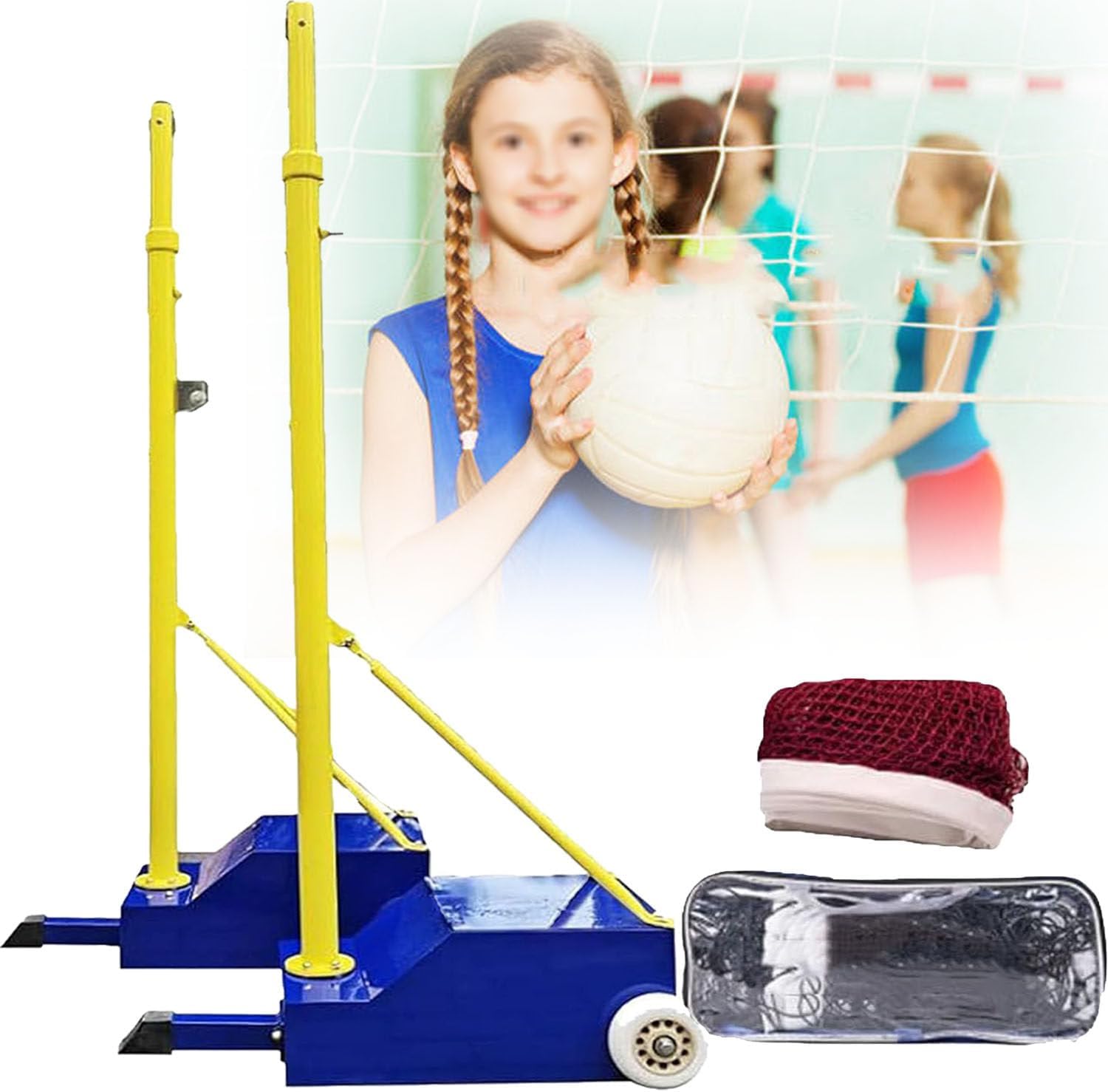 Adjustable Volleyball Badminton Net Posts with Wheels for Indoor Outdoor Sports