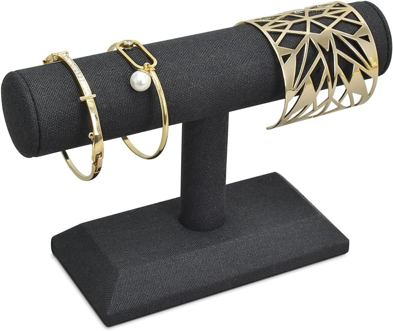 MOOCA Linen-Covered Wood Jewelry Display for Bracelets, Bangles, and Watches – Ideal for Home Organization, Stores, Tradeshows, and Showcases – 7 3/4 W x 2 7/8 D x 4 7/8 H in, Black Linen