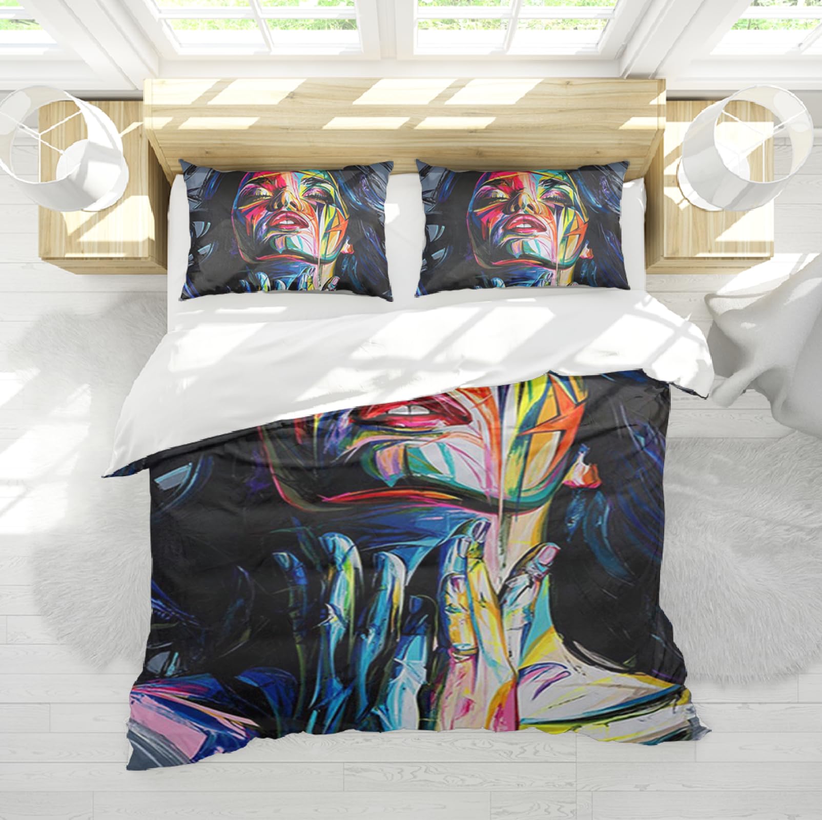 Housse de couette violette en microfibre lavée style rural 155x200 cm
