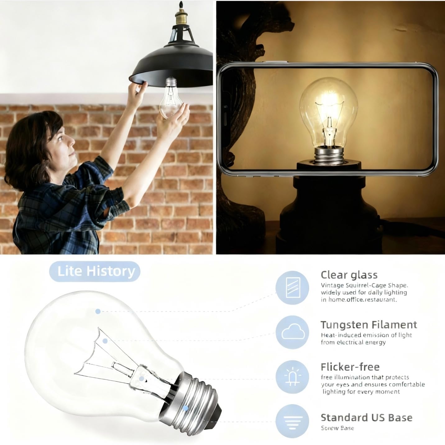 100W Incandescent Light Bulbs,Dimmable Medium E26 Base Light Bulbs,A19 Incandescent Light Bulbm (4)