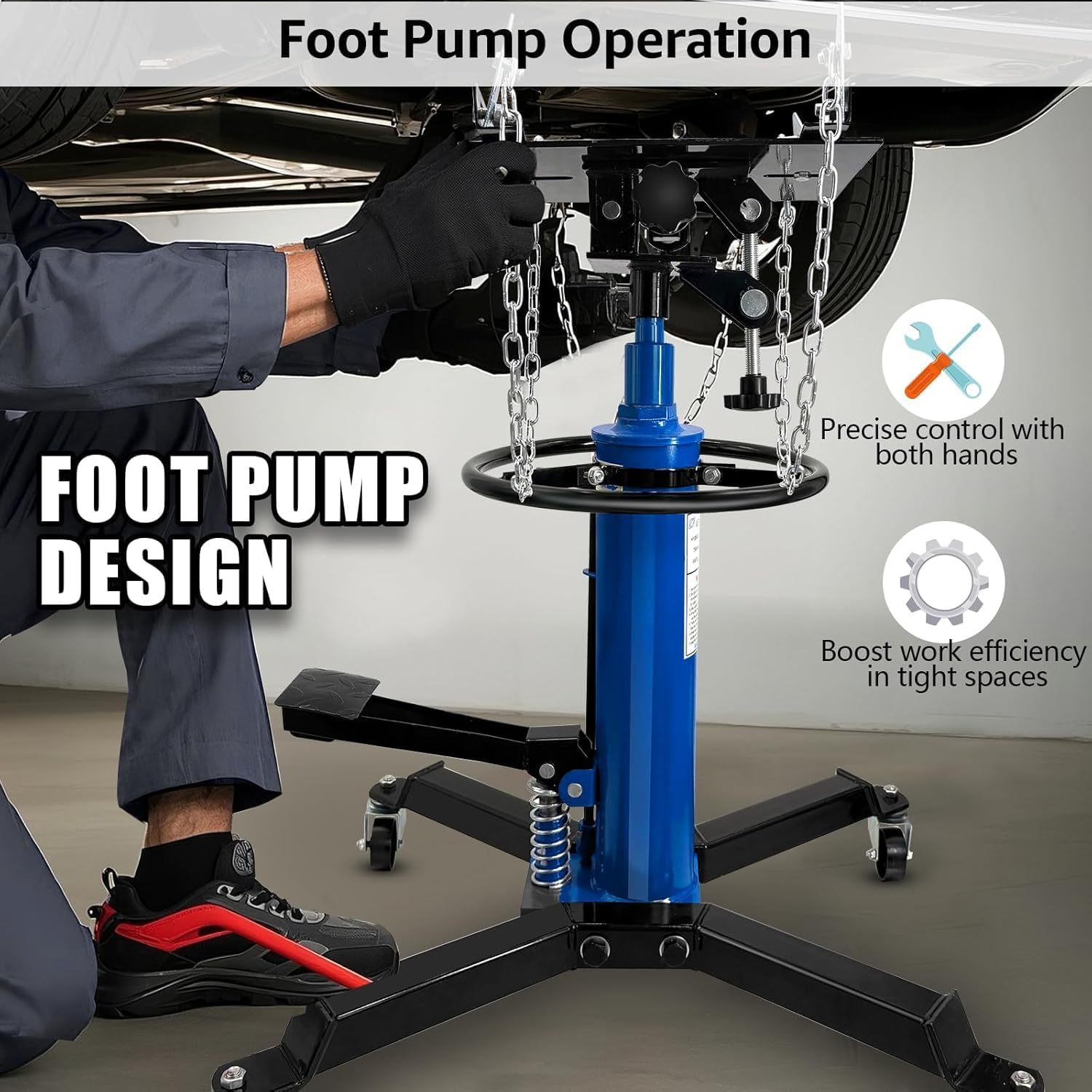Transmission Jack,1660 LBS Capacity,Telescopic Lift 34"- 68",360° Swivel Wheels, Foot Pedal, 2-Stage Adjustable for Garage Use (Blue)