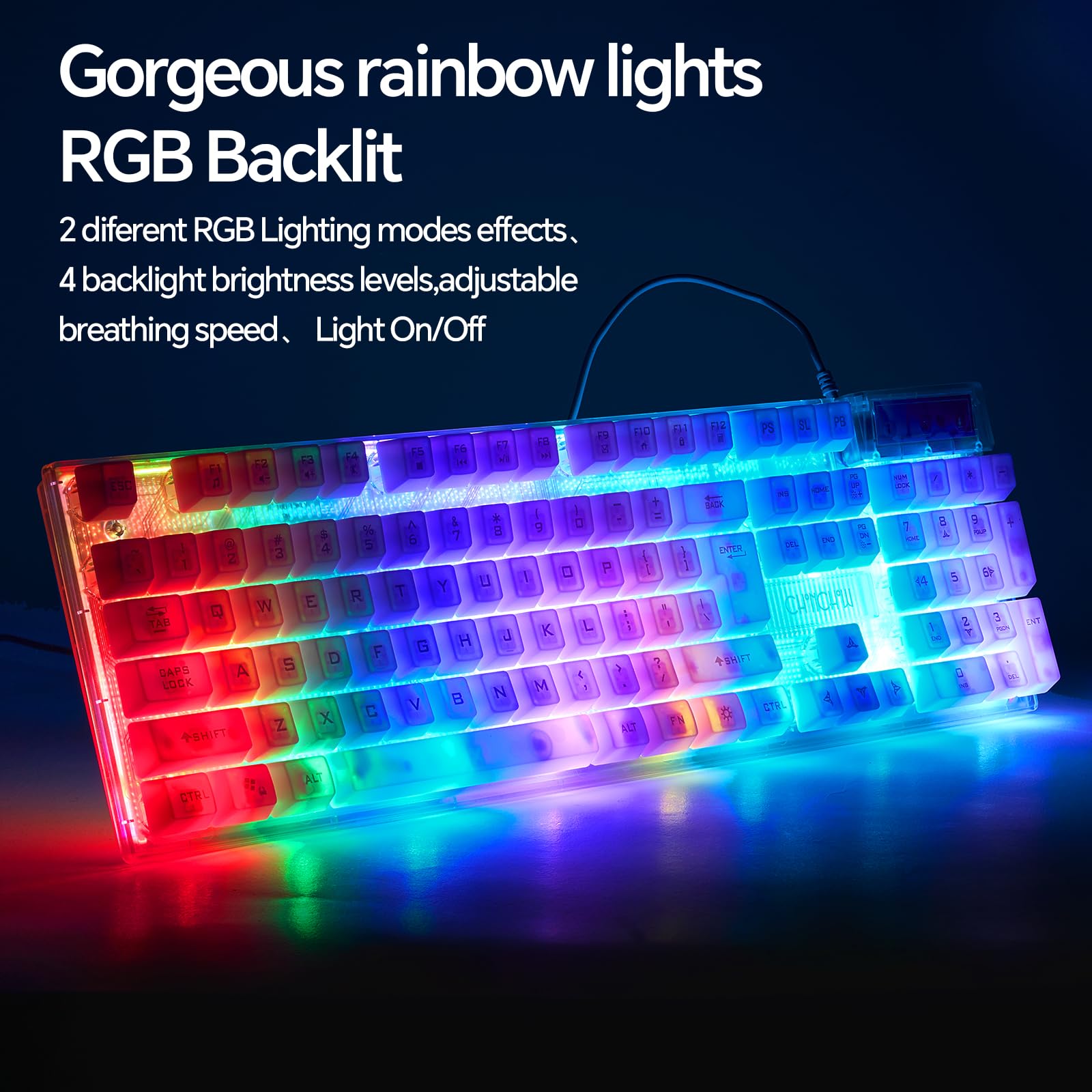 CHONCHOW LED Gaming Keyboad and Mouse Combo, Transparent RGB Rainbow Backlit Keyboard, 104 Keys Anti-ghosting USB Wired Keyboard, 7 Color RGB Gaming Mouse for PC Laptop Xbox PS4 Gamers and Work