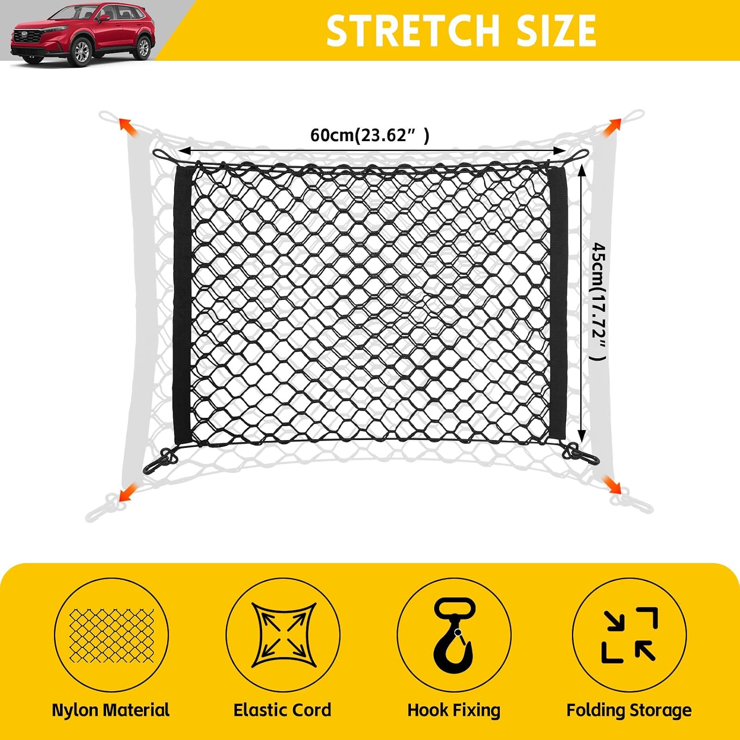 Rear Seats Cargo Net for 2023+ Honda CR-V Trunk Organizer Accessories Anti-Slip Rear Mesh Cargo Storage Netting for 2023 2024 2025 CRV