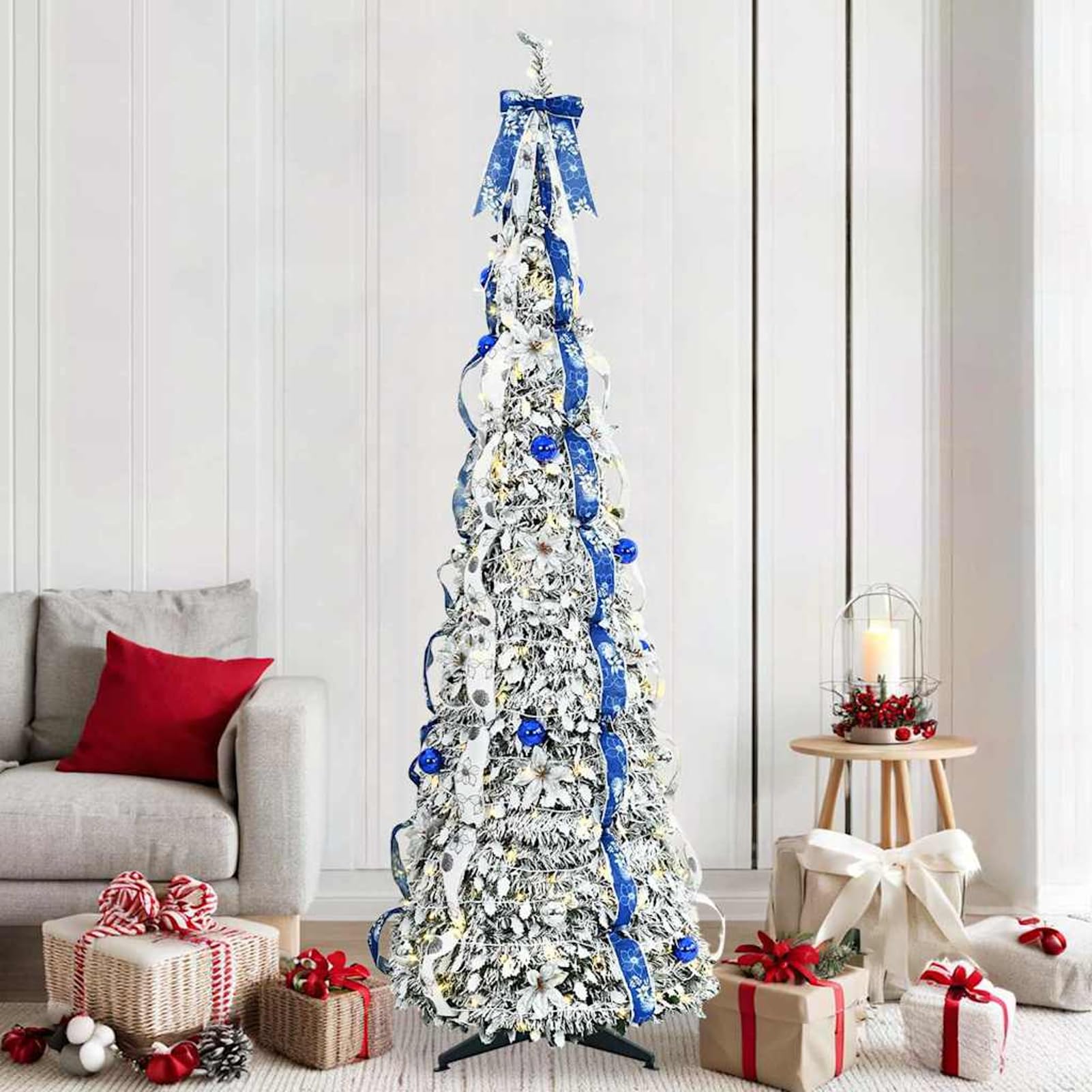 Árbol de Navidad artificial 210 cm con luces LED integradas verde lujoso