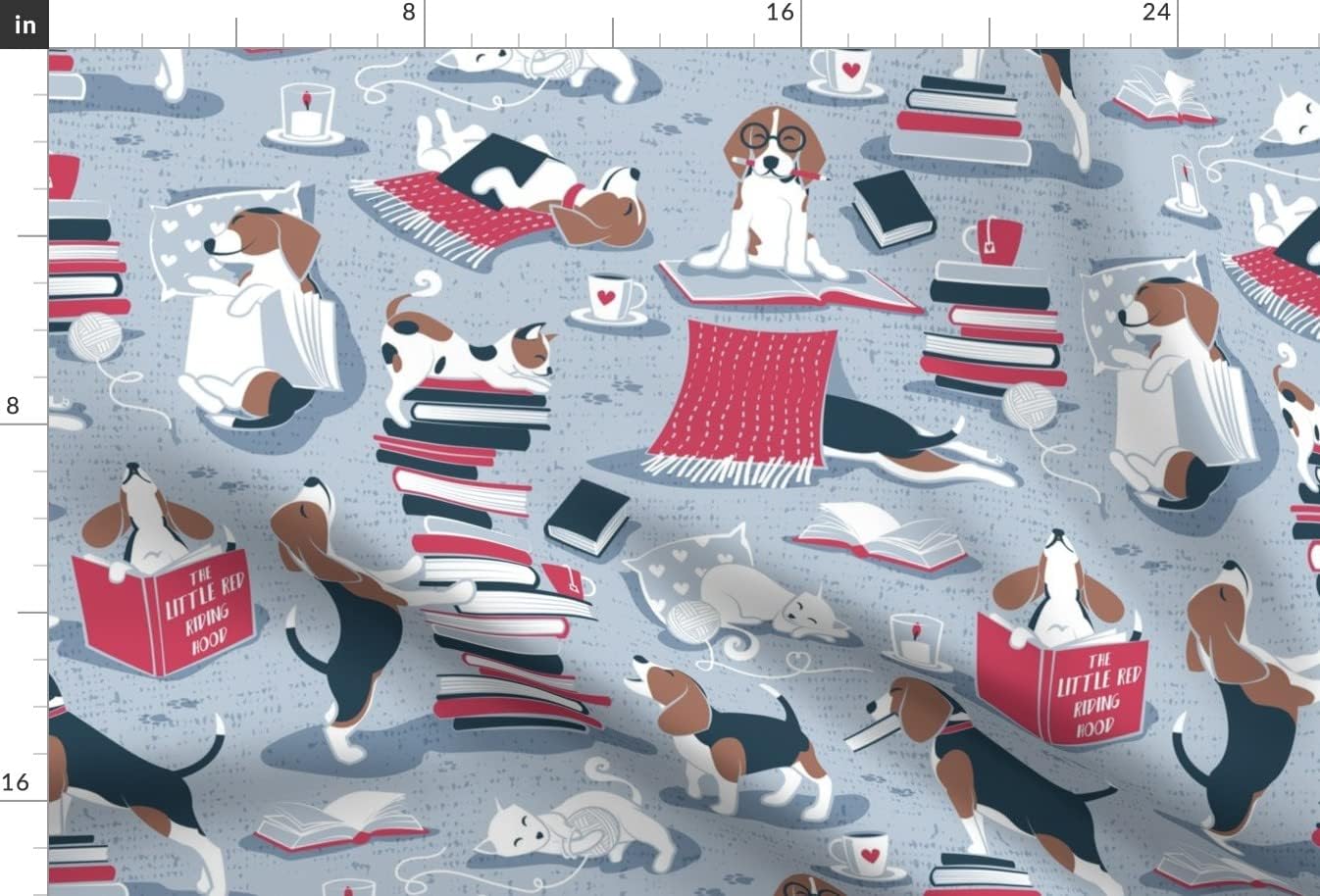 Spoonflower Fabric - Scale Life Books Hot Drink Friend Blue Background Brown White Beagles Printed on Chiffon Fabric by The Yard - Sewing Fashion Apparel Dresses Home Decor