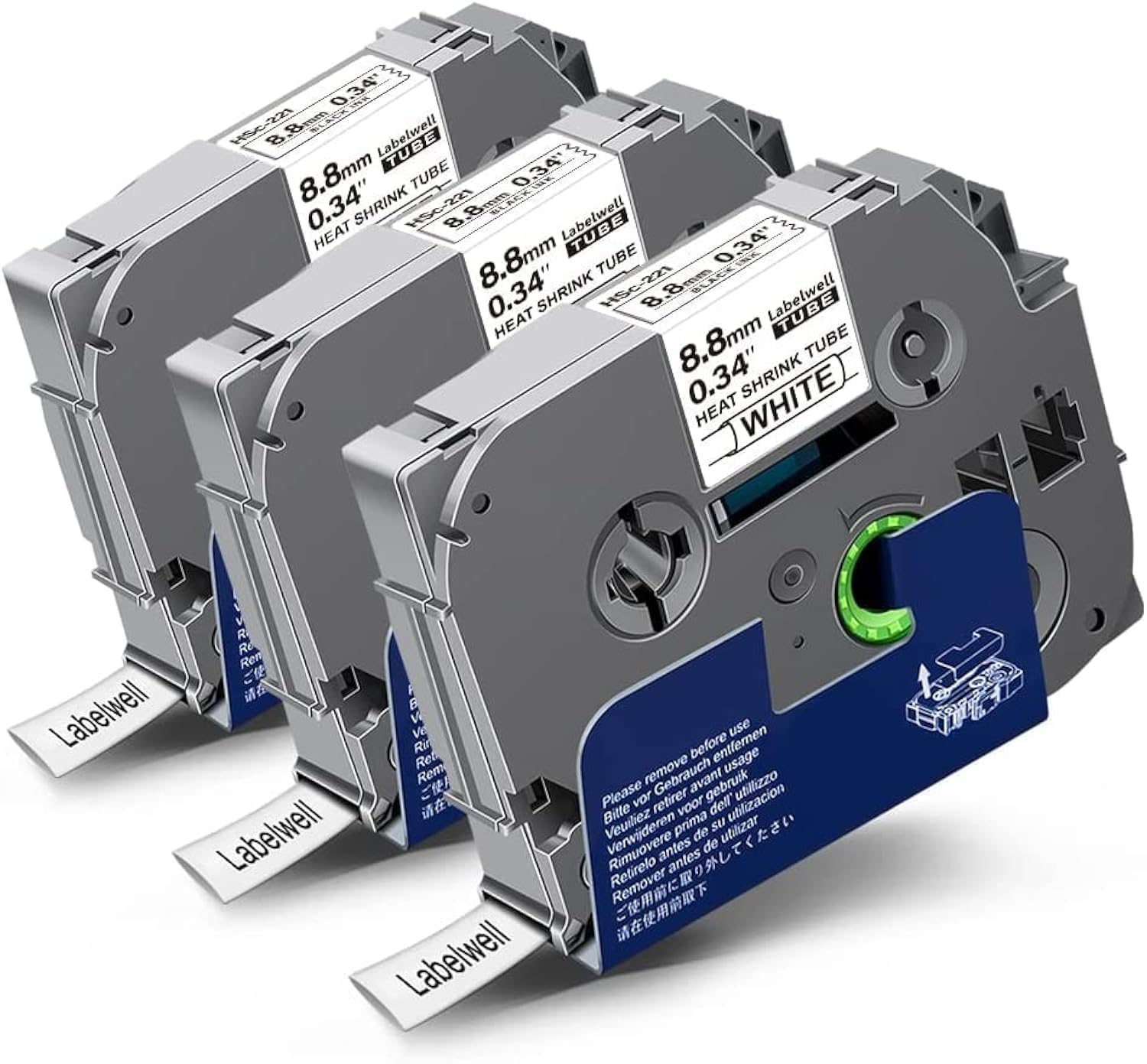 Labelwell 3x Cinta Tubo Termorretráctil Compatible para Brother HSE-221 HSE221 HS221 8,8mm Etiquetas para Brother P-Touch PT-H100LB PT-E100 PT1280 PT-E300 PT-P300BT PT-E550WVP P700, Negro sobre Blanco