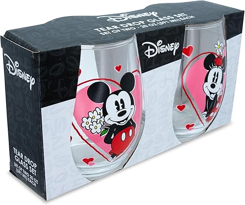 Miniatura 2 de Juego de 2 copas de vino sin tallo con corazones de Minnie y Mickey Mouse de Disney para mimosas cócteles cada una tiene capacidad para 20 onzas