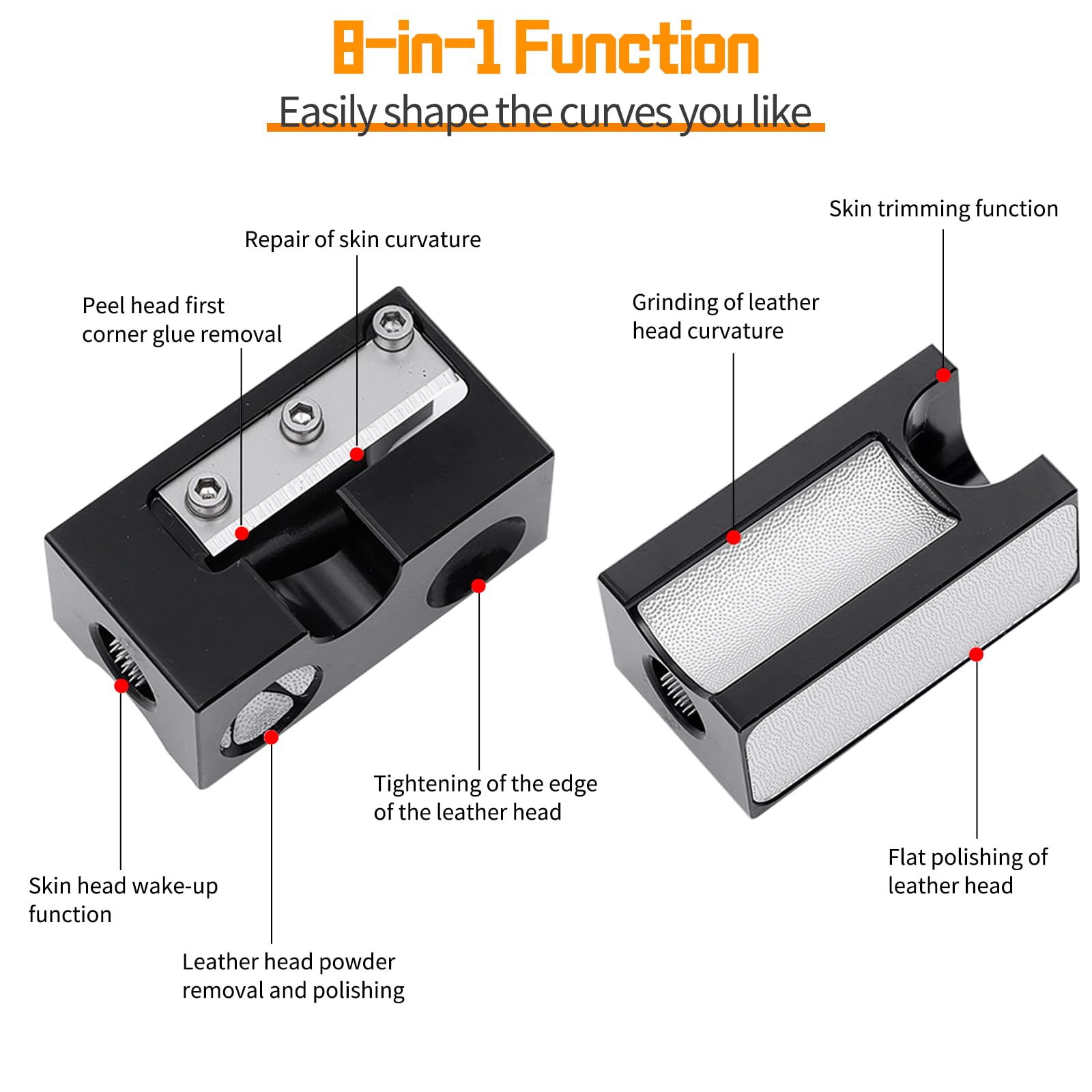 8 in 1 Punta da Biliardo Strumento, Multifunzionale Riparazione Punta Shaper, Stecca Accessorio Lama Pinprick, Biliardo Pool Cue Puntali Strumento, Cue Trimmer/Burnisher/Shaper/Tapper