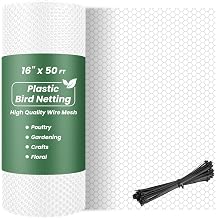 Toolterritary 16IN x 50FT Plastic Chicken Wire Mesh, Chicken Wire for Floral Arrangements, Chicken Wire Mesh for Crafts with 100 Pcs Zip Ties, Mesh Fence for Dogs, Deers, Poultry