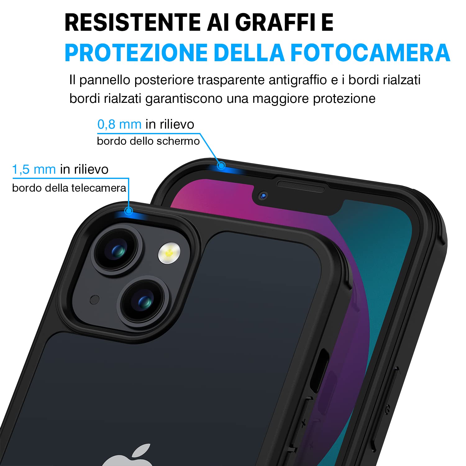 CENHUFO Cover iPhone 13, con Protezione Schermo Vetro Temperato Integrata e Pellicola Fotocamera [9H HD] 360 Gradi Antiurto Trasparente Case Fronte Retro Doppia Faccia Custodia per iPhone 13 -Nero