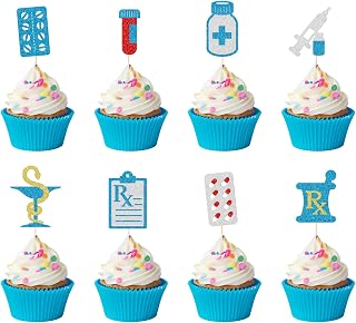 Pharmacy Cupcake Toppers, Pharmacy Decor, Glitter Pharmacist Birthday Cake Picks, Medical Pharmacy Party Decor, Pharmacist Week Party Decorations, 24Pcs