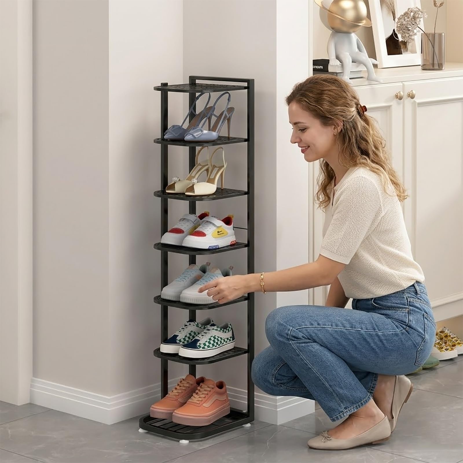 PAKMEZ Scarpiera Pieghevole in Metallo a 5/6/7/8/9/10Ripiani, Porta Scarpe Salvaspazio per Ingresso, Camera da Letto e Cabina Armadio, Organizzatore Verticale(White,82cm/32in)