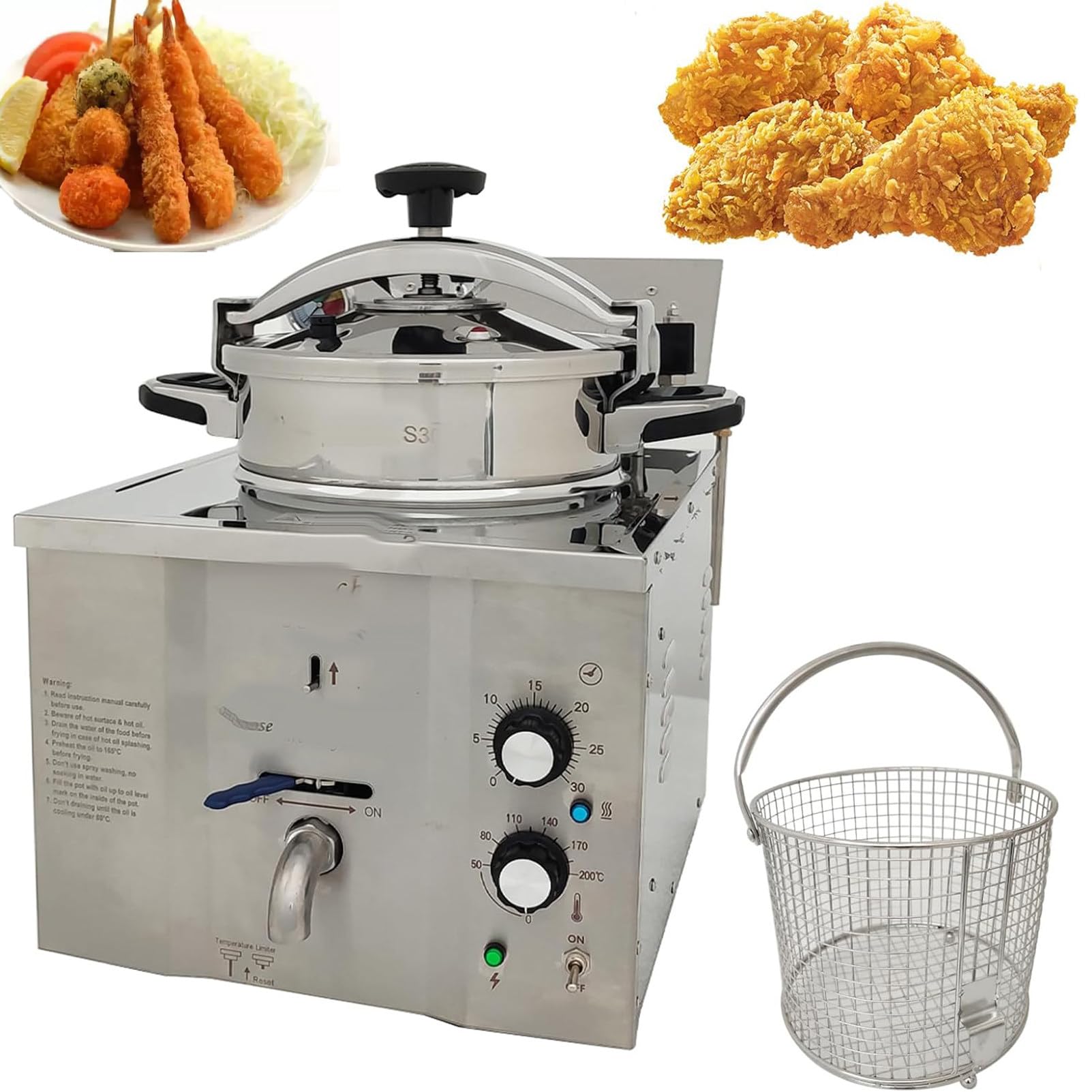 PweKzxt 16L Electric Countertop Pressure Fryer, 16L Electric Pressure Fryer,Stainless Steel High Pressure Fried Chicken Stove, Ideal for Fried Chicken, Snack Bars, Restaurants,with Timer & Thermostat