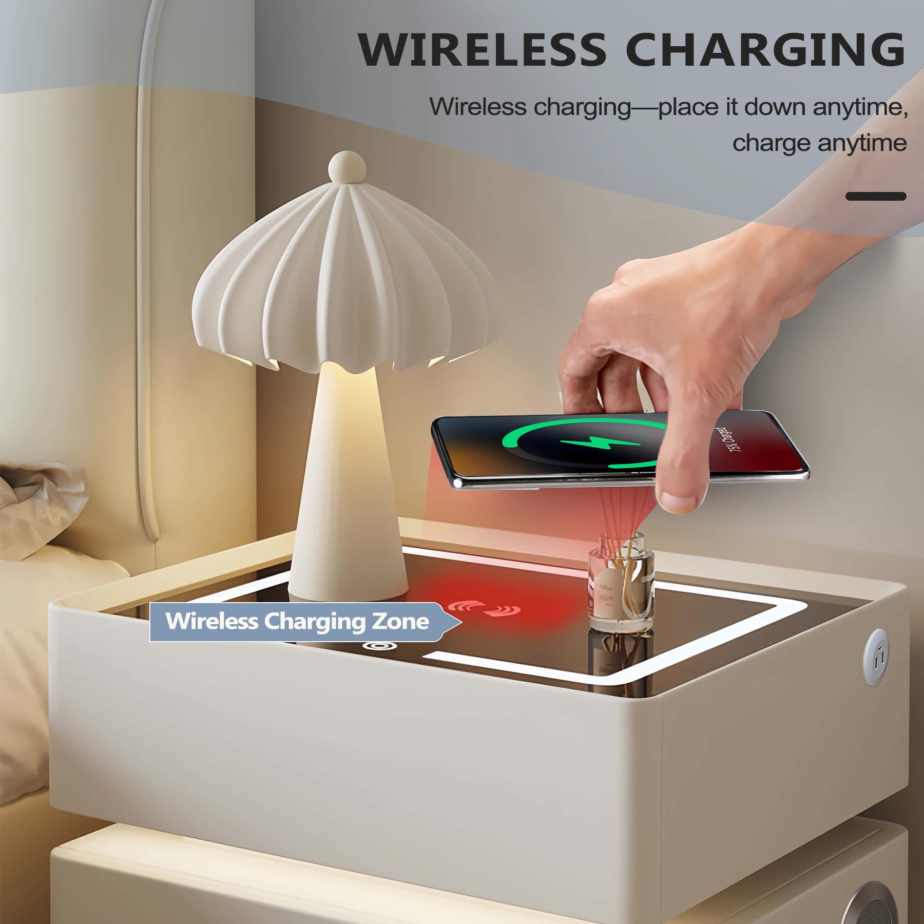 Nachtkastje met Bluetooth-luidspreker en draadloos opladen