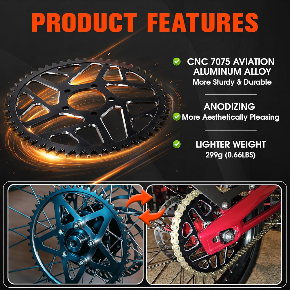 Amazon.com: 54T Motorcycle Rear Sprocket 420 Pitch 7075 Aviation